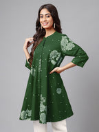 Janasya Bright Cotton Floral Flared Tunic | Grocsy
