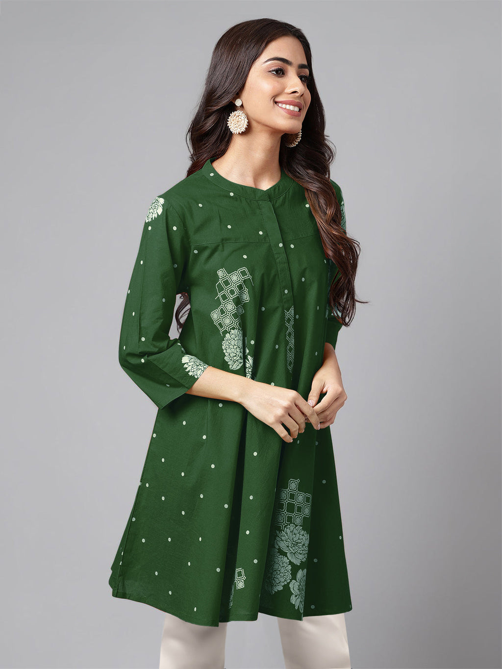 Janasya Bright Cotton Floral Flared Tunic | Grocsy
