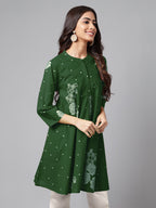 Janasya Bright Cotton Floral Flared Tunic | Grocsy