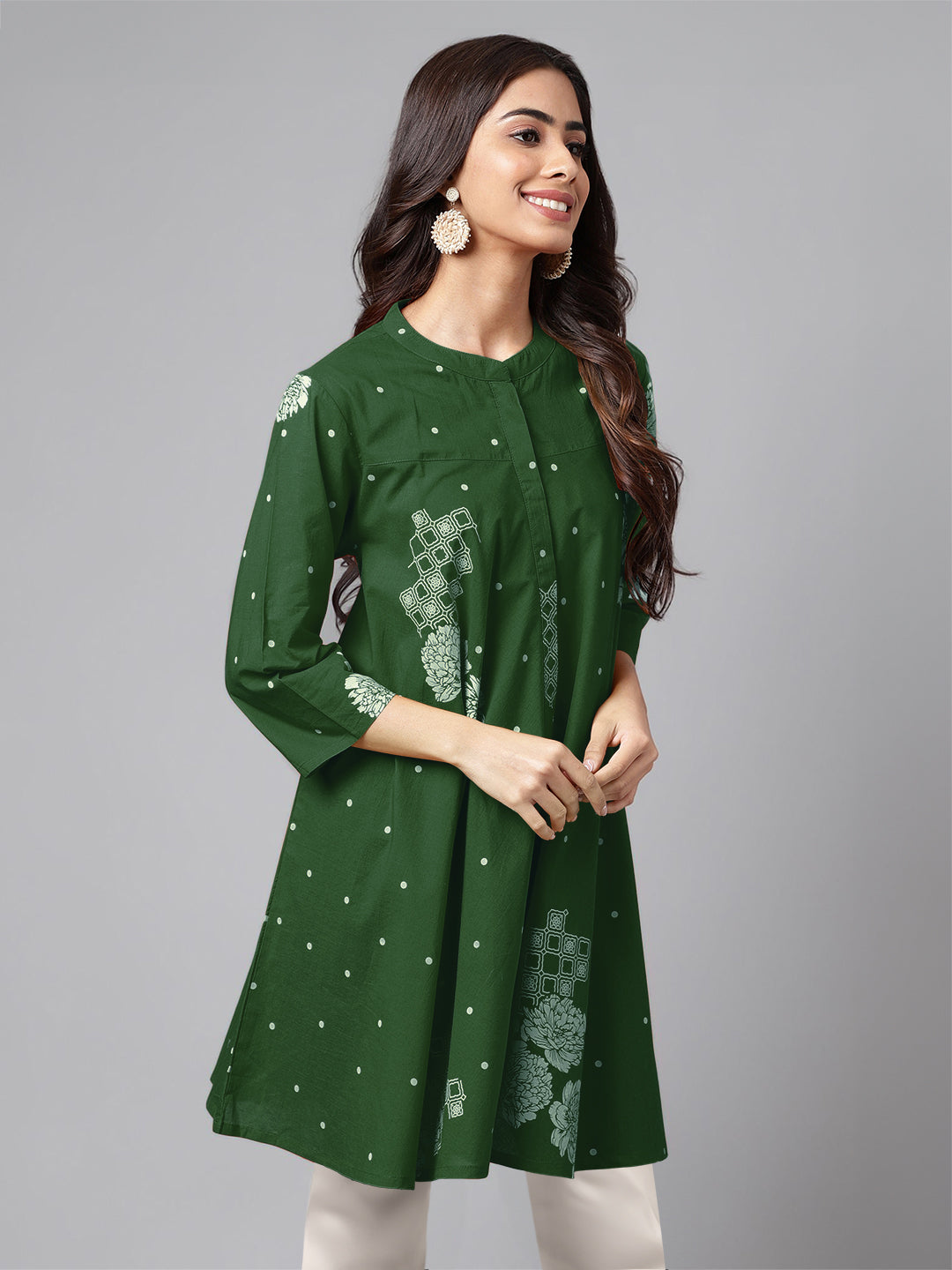 Janasya Bright Cotton Floral Flared Tunic | Grocsy