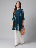 Janasya Bright Cotton Floral Flared Tunic | Grocsy
