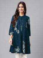 Janasya Bright Cotton Floral Flared Tunic | Grocsy