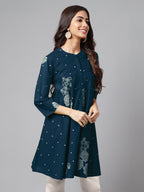 Janasya Bright Cotton Floral Flared Tunic | Grocsy