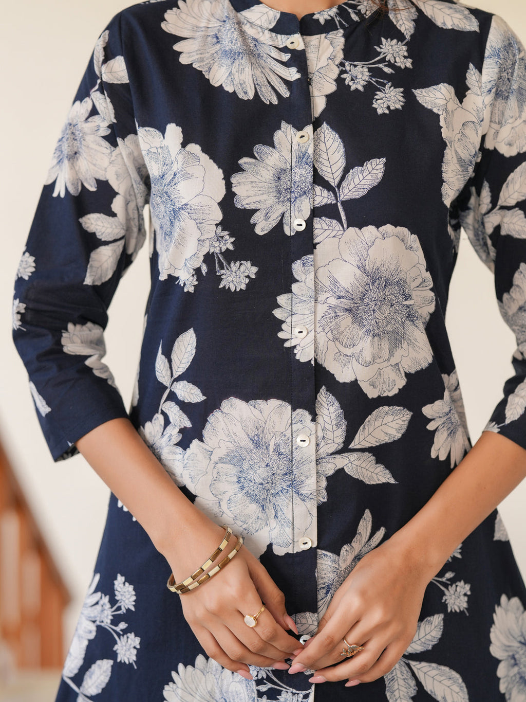 Janasya Dark Cotton Floral A-Line Top & Bottom Set | Grocsy