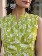 Janasya Bright Cotton Geometric A-Line Kurta Set | Grocsy