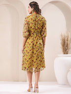 Janasya Bright Georgette Floral A-Line Dress | Grocsy