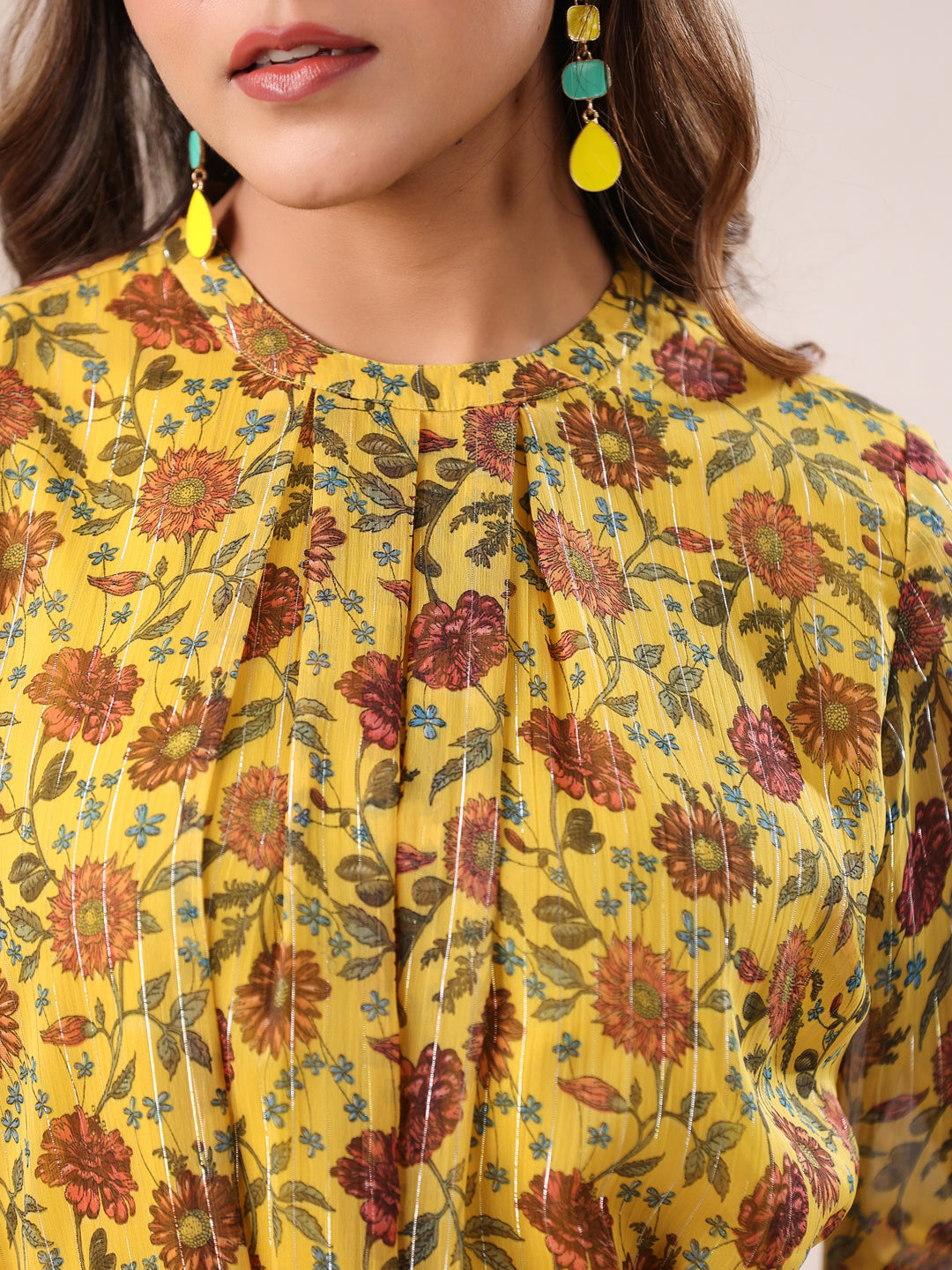 Janasya Bright Georgette Floral A-Line Dress | Grocsy