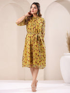 Janasya Bright Georgette Floral A-Line Dress | Grocsy