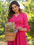 Janasya Bright Dobby Chiffon Self Design Fit & Flare Dress | Grocsy