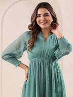 Janasya Dark Dobby Chiffon Self Design Fit & Flare Dress | Grocsy