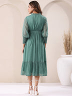 Janasya Dark Dobby Chiffon Self Design Fit & Flare Dress | Grocsy