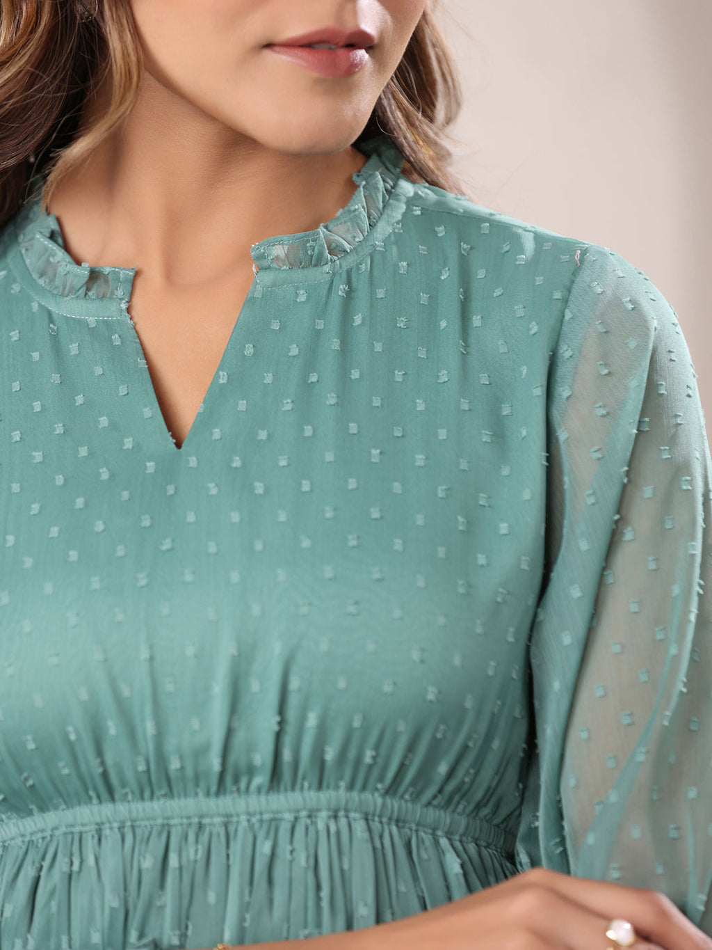 Janasya Dark Dobby Chiffon Self Design Fit & Flare Dress | Grocsy