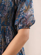 Janasya Dark Georgette Floral A-Line DRESS | Grocsy