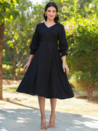 Janasya Dark Rayon Solid A-Line Dress | Grocsy