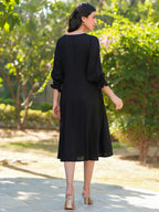 Janasya Dark Rayon Solid A-Line Dress | Grocsy