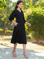 Janasya Dark Rayon Solid A-Line Dress | Grocsy