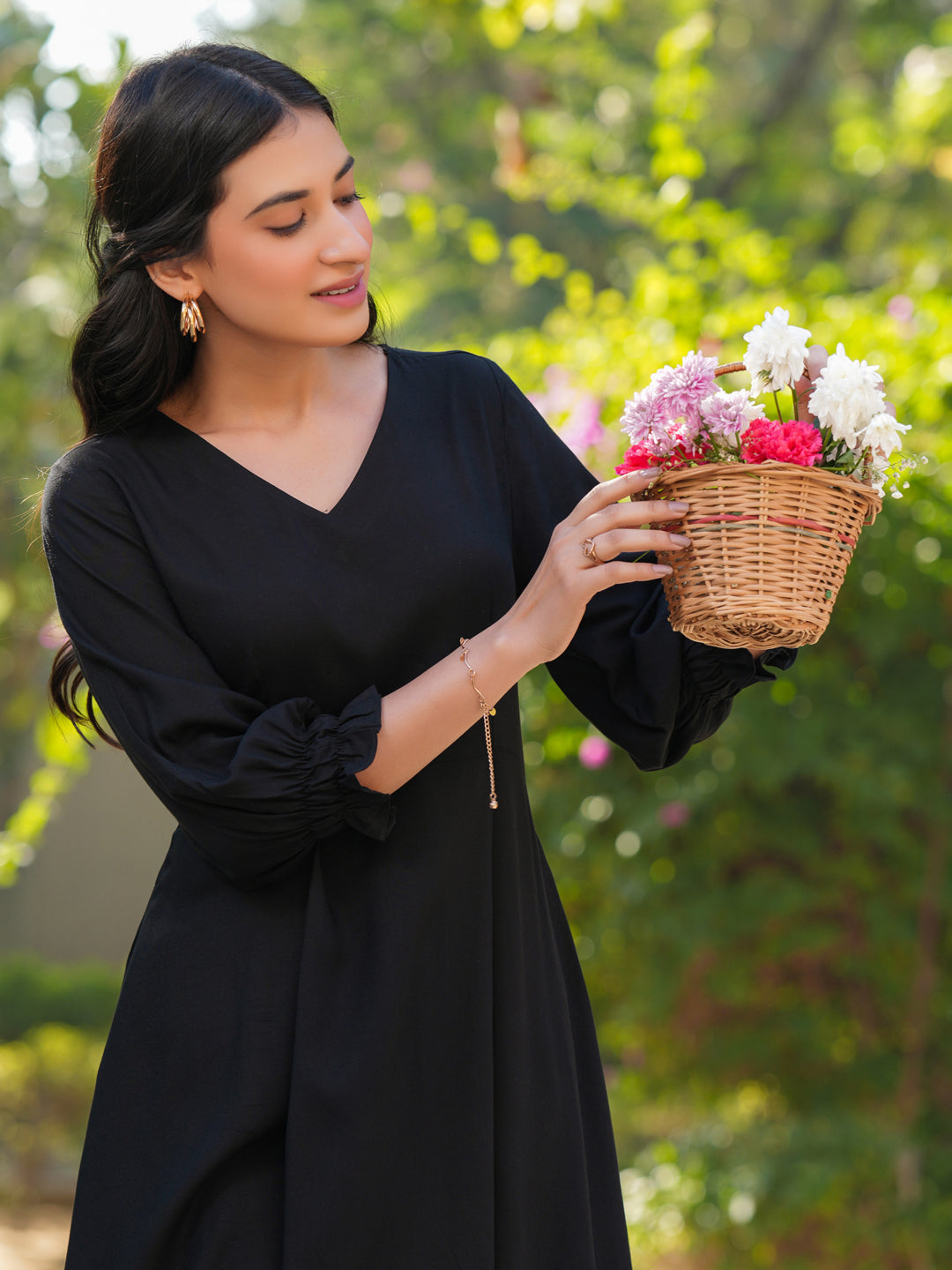 Janasya Dark Rayon Solid A-Line Dress | Grocsy