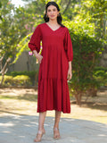 Janasya Bright Rayon Solid Tiered Dress | Grocsy
