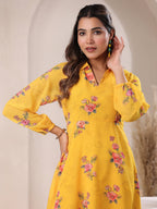Janasya Bright Georgette Floral A-Line Dress | Grocsy