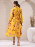 Janasya Bright Georgette Floral A-Line Dress | Grocsy