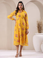 Janasya Bright Georgette Floral A-Line Dress | Grocsy