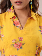 Janasya Bright Georgette Floral A-Line Dress | Grocsy