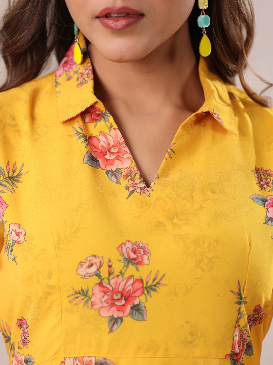 Janasya Bright Georgette Floral A-Line Dress | Grocsy