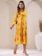 Janasya Bright Georgette Floral A-Line Dress | Grocsy