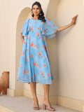 Janasya Bright Georgette Floral A-Line Dress | Grocsy