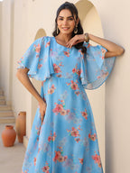 Janasya Bright Georgette Floral A-Line Dress | Grocsy