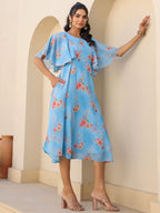 Janasya Bright Georgette Floral A-Line Dress | Grocsy