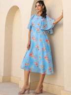 Janasya Bright Georgette Floral A-Line Dress | Grocsy