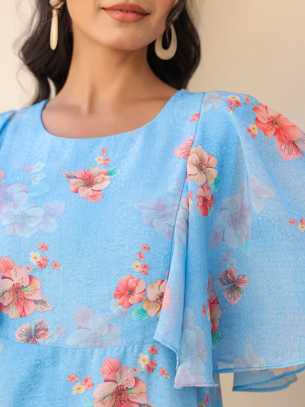 Janasya Bright Georgette Floral A-Line Dress | Grocsy