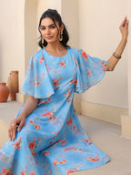 Janasya Bright Georgette Floral A-Line Dress | Grocsy