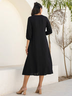 Janasya Dark Rayon Solid A-Line DRESS | Grocsy