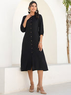 Janasya Dark Rayon Solid A-Line DRESS | Grocsy