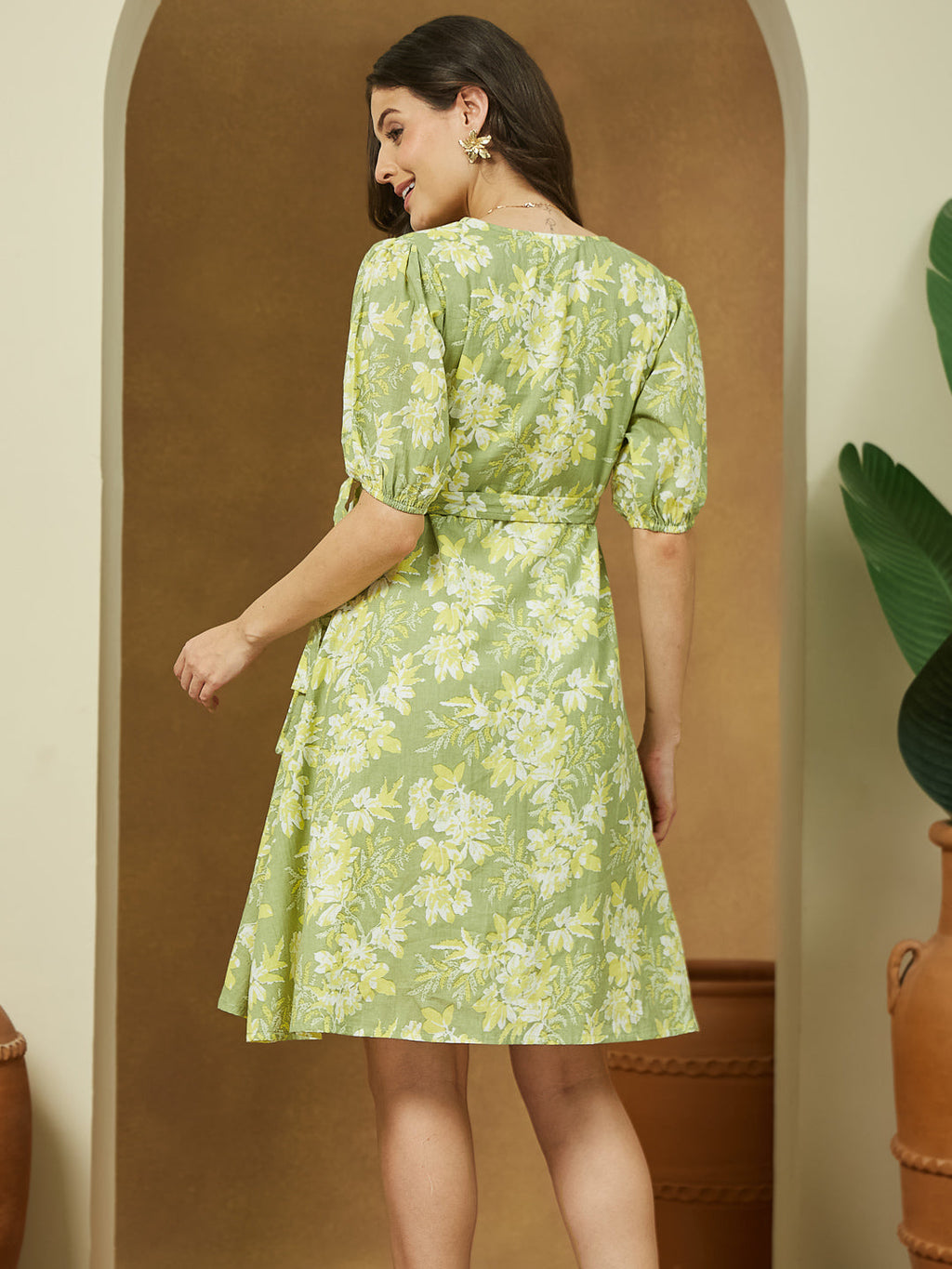 Janasya Light Cotton Floral A-Line Dress | Grocsy