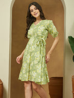 Janasya Light Cotton Floral A-Line Dress | Grocsy