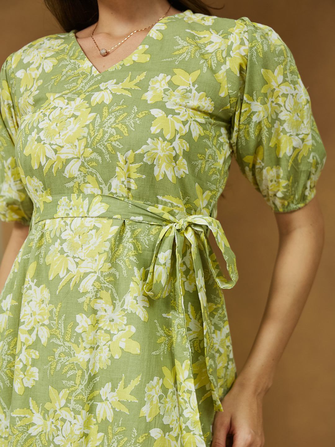 Janasya Light Cotton Floral A-Line Dress | Grocsy