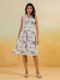 Janasya Light Cotton Floral A-Line Dress | Grocsy