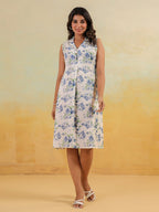 Janasya Light Cotton Floral A-Line Dress | Grocsy