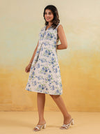 Janasya Light Cotton Floral A-Line Dress | Grocsy