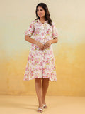 Janasya Light Cotton Floral A-Line Dress | Grocsy