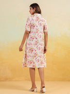 Janasya Light Cotton Floral A-Line Dress | Grocsy