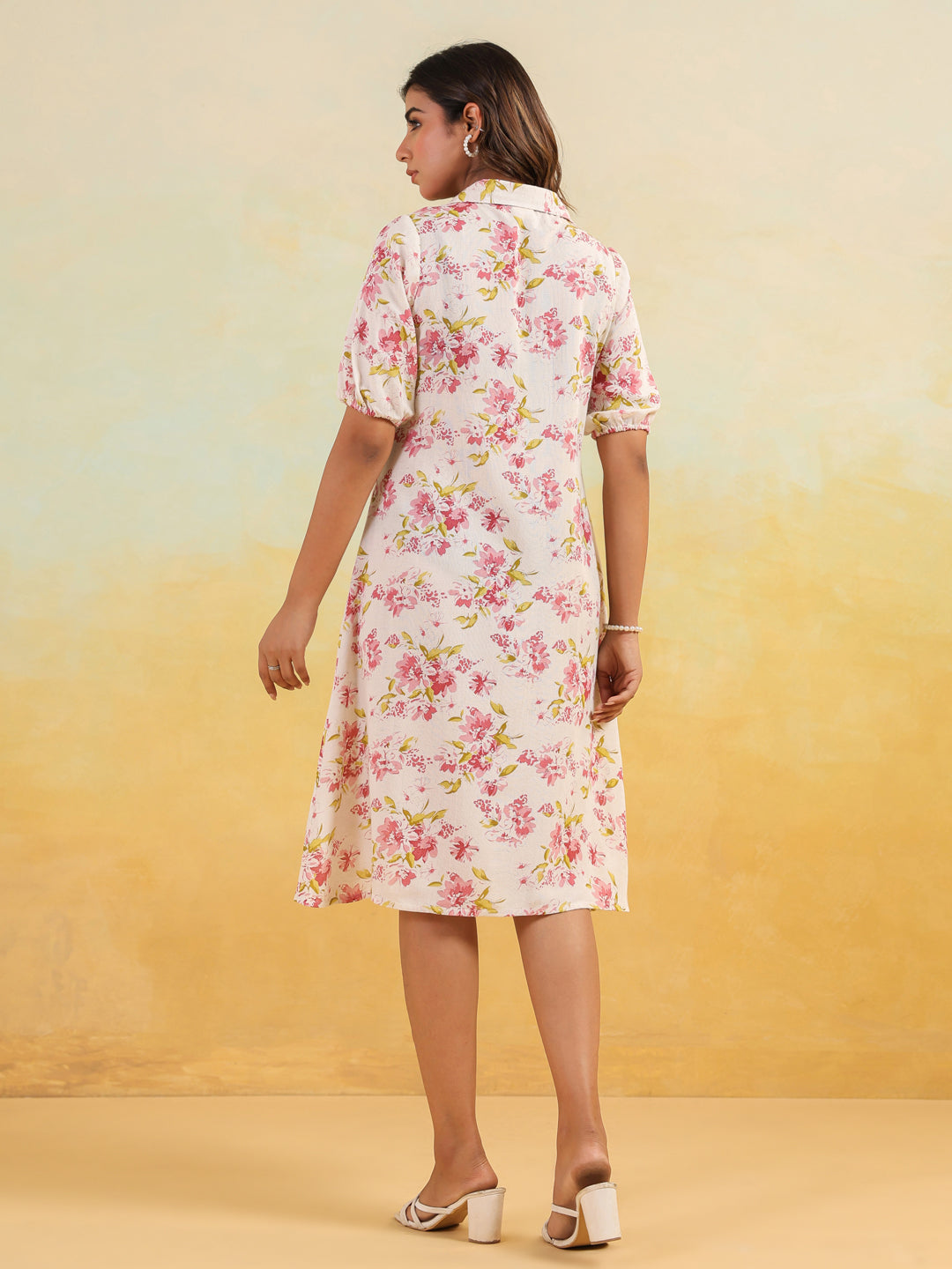 Janasya Light Cotton Floral A-Line Dress | Grocsy