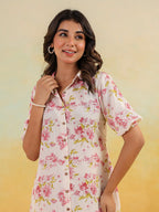 Janasya Light Cotton Floral A-Line Dress | Grocsy