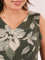 Janasya Dark Cotton Floral Tiered Dress | Grocsy