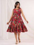 Janasya Bright Cotton Floral Fit & Flare Dress | Grocsy