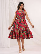 Janasya Bright Cotton Floral Fit & Flare Dress | Grocsy