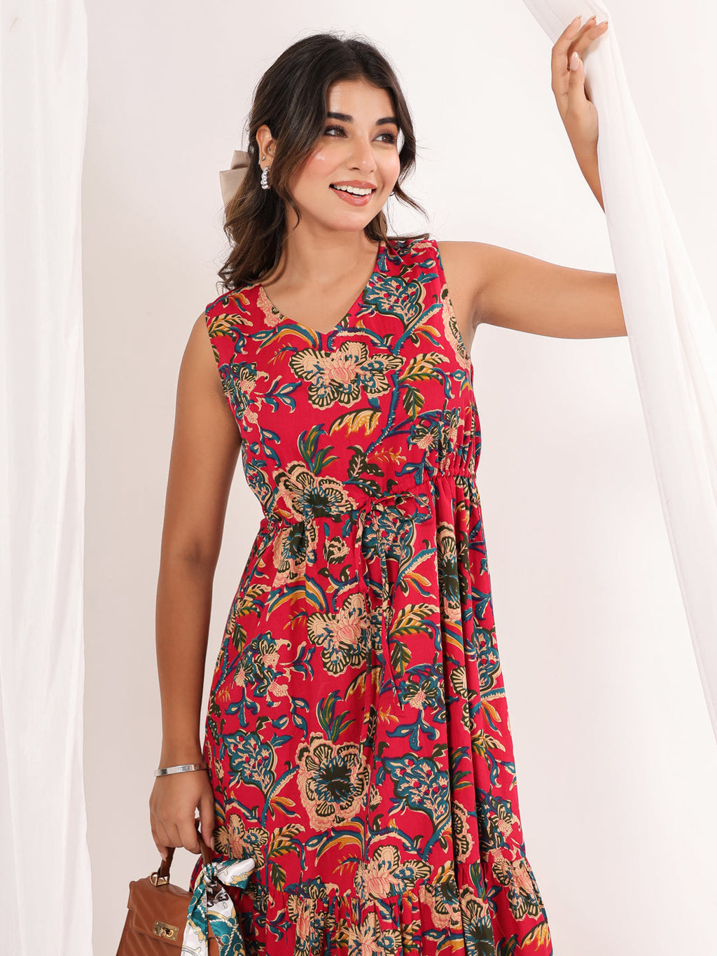Janasya Bright Cotton Floral Fit & Flare Dress | Grocsy